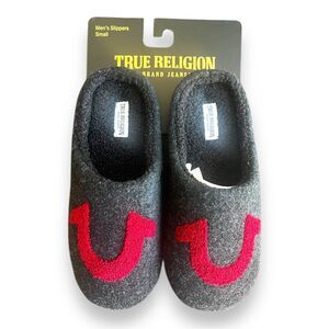 True Religion Men's Polar Performance Grey/Red Slip-on Soft Slippers Size Small